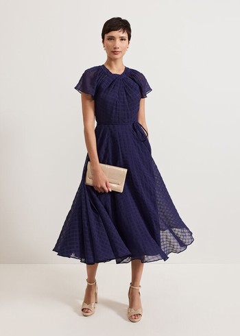 Phase Eight Gwen Textured Dress Navy Australia | PU0298365